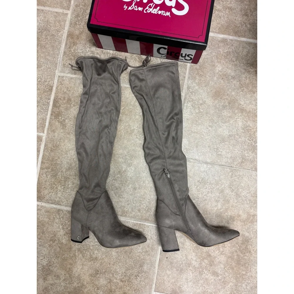 Circus by Sam Edelman Hanover Flint Grey Over the Knee Block Heel Boots Size 8 M